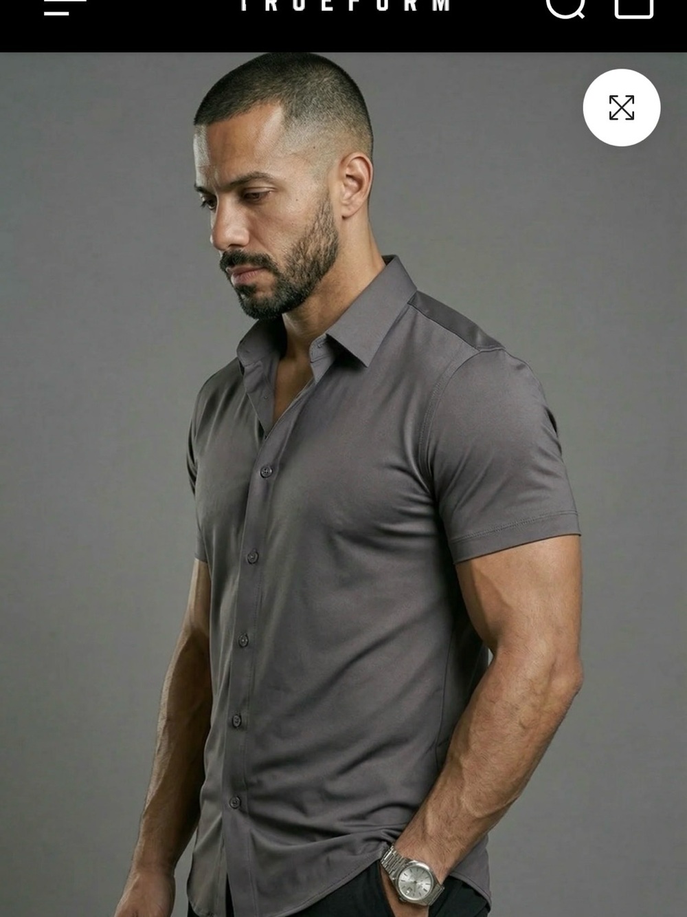 Men's Short Sleeve Button-Down Shirt — Charcoal Gray